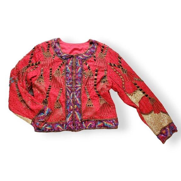 Vintage red beaded jacket - Picture 7 of 16